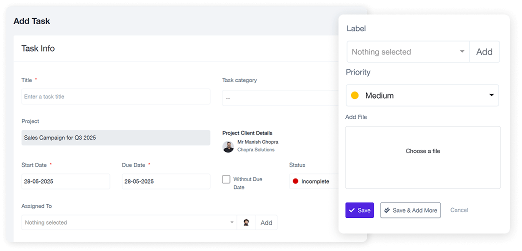 Create Unlimited Tasks under Projects