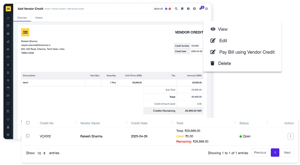 Vendor Credits