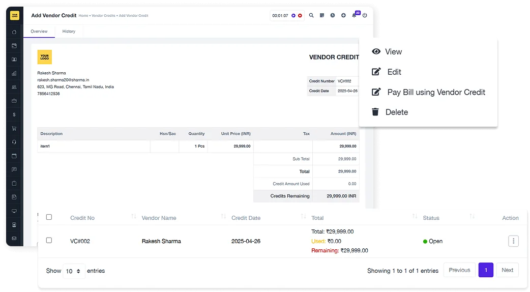 Vendor Credits